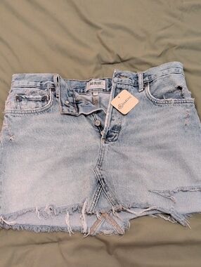 Agolde Light Blue Distressed Denim Mini Skirt